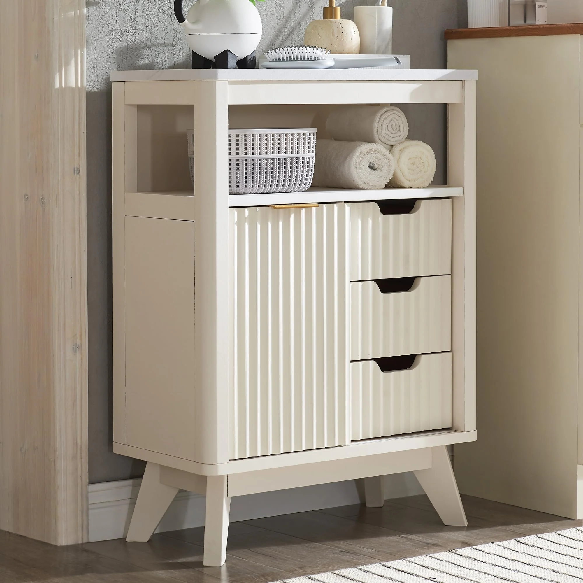 T4TREAM Fluted Bathroom Floor Cabinet with Sliding Door