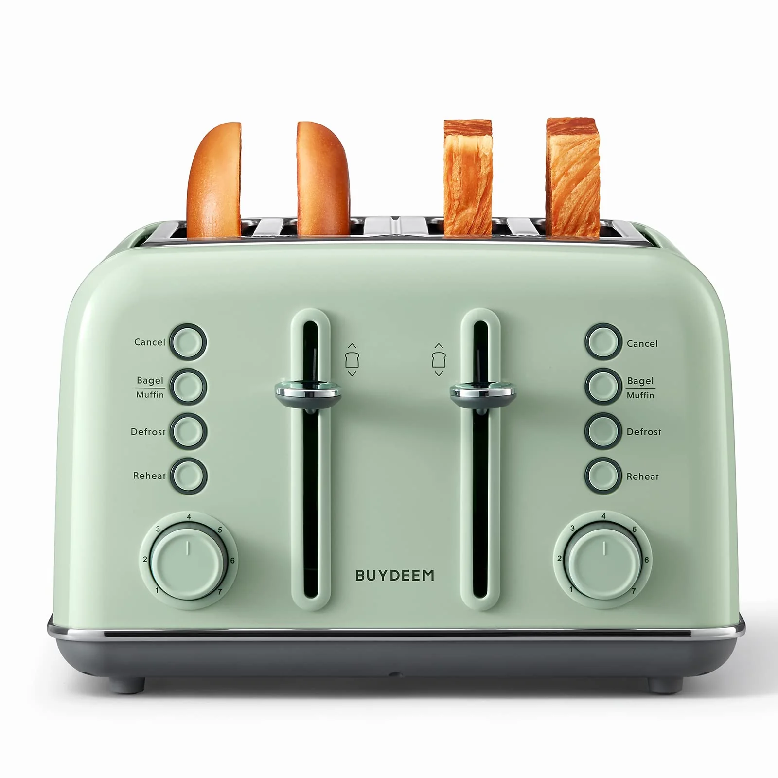 BUYDEEM Stainless Steel 4 Slice Toaster, Extra Wide Slots