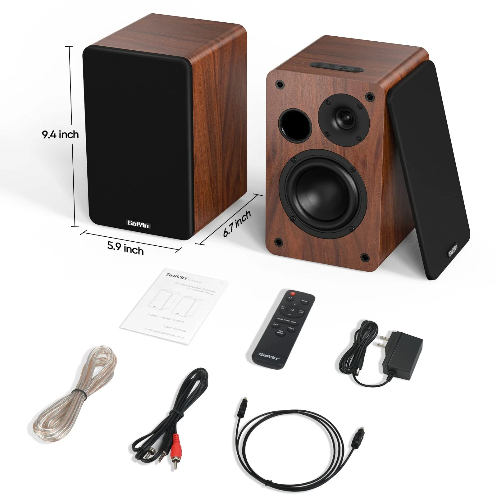 Saiyin Bluetooth Bookshelf Speakers, 40W X 2 Powered TV Speakers