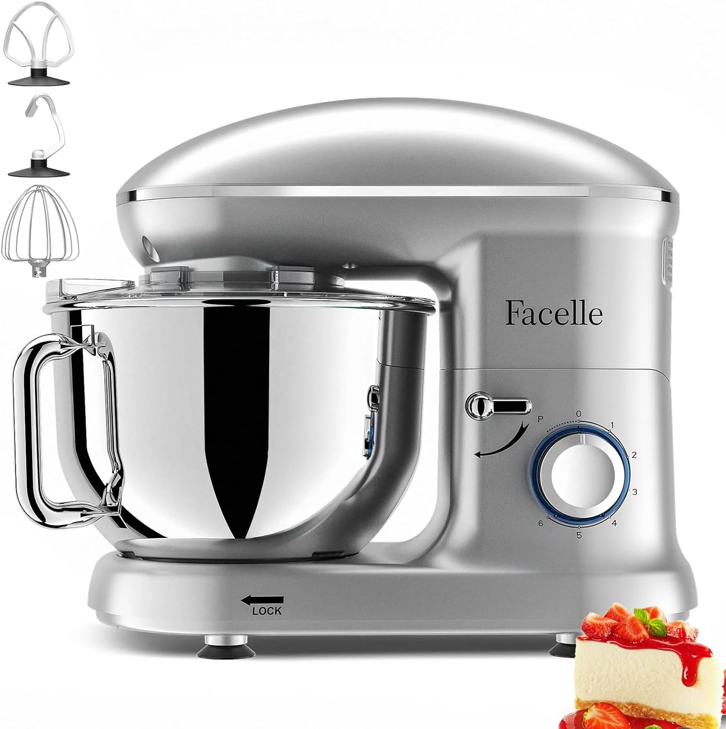 Facelle Electric Stand Mixer, 660W 6 Speed Kitchen Mixer