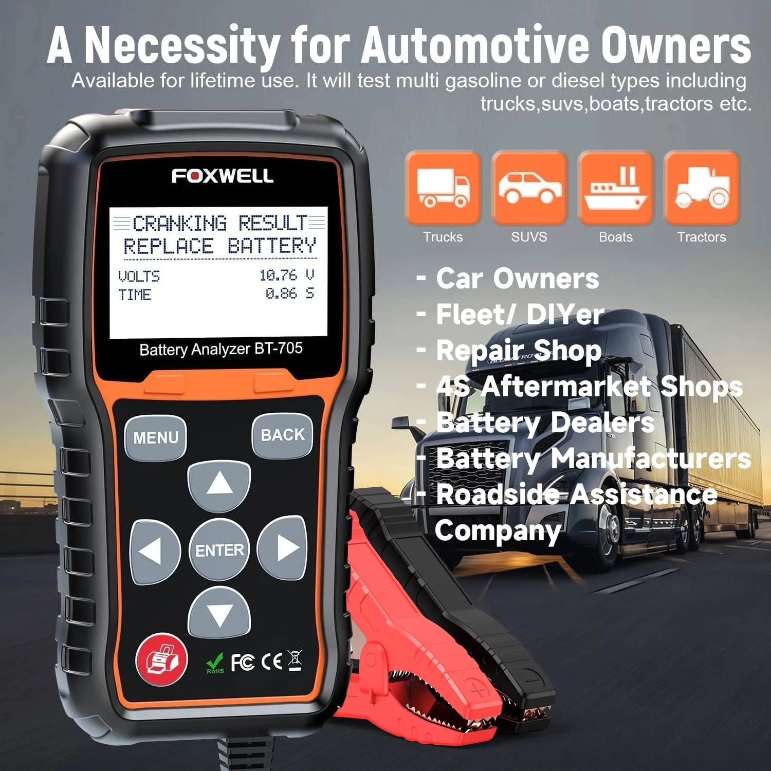 FOXWELL Car Battery Tester 12V 24V, 100-2000CCA