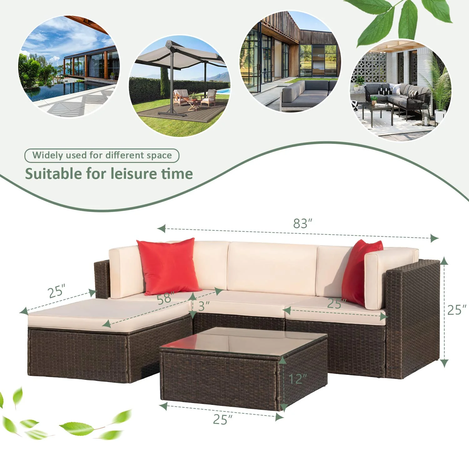 Devoko 5 Pieces Patio Furniture Sets All Weather