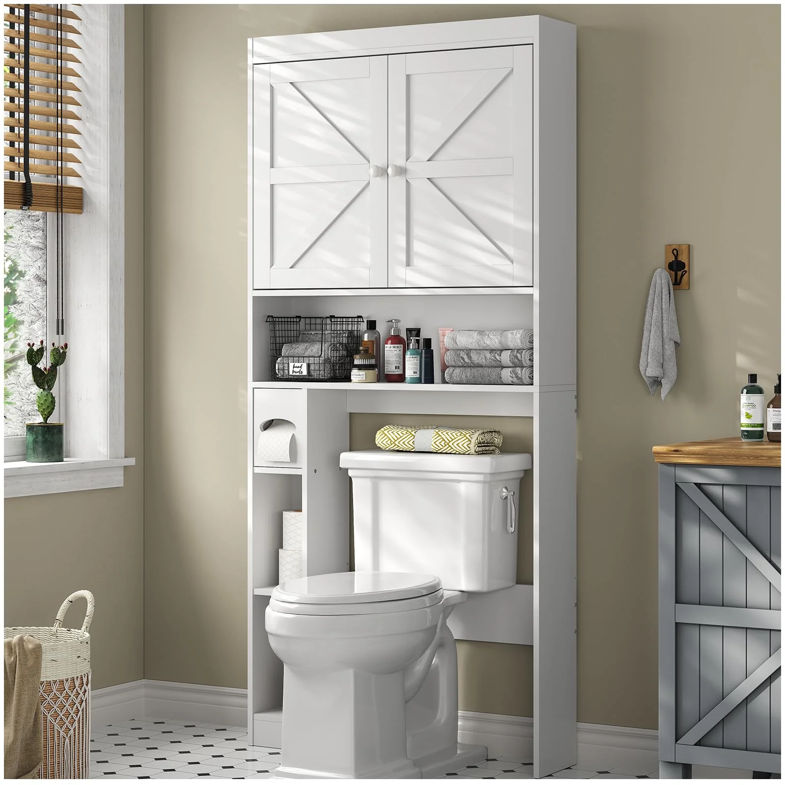 furomate Over The Toilet Storage Cabinet with Shelves and Doors