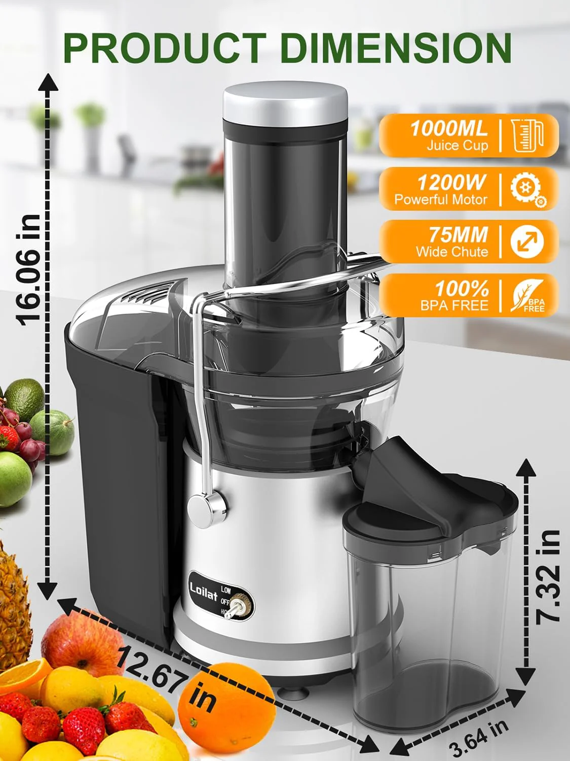 Loilat 1200W Juicer Machine with 3