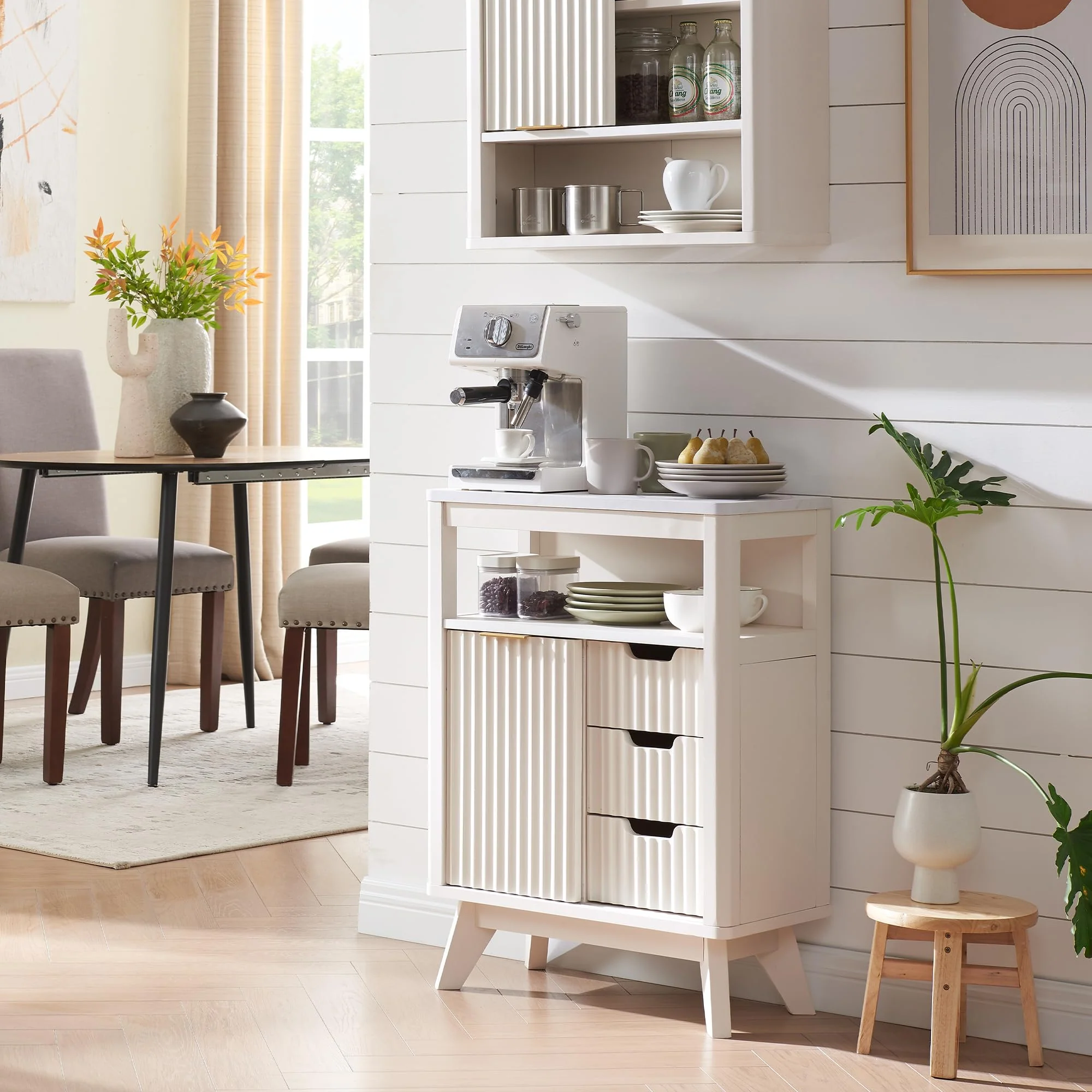 T4TREAM Fluted Bathroom Floor Cabinet with Sliding Door