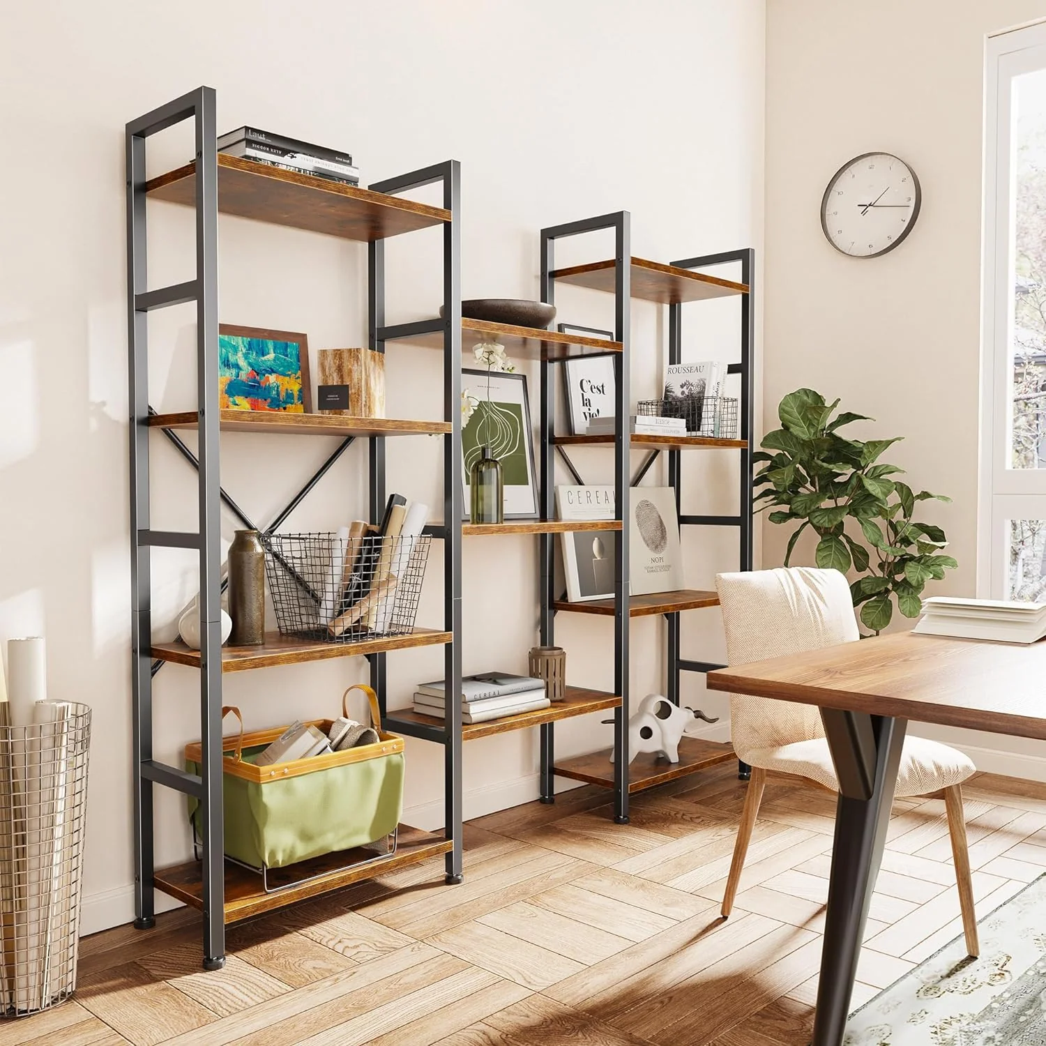 SUPERJARE Triple 4 Tier Bookshelf with 11 Open Display Shelves