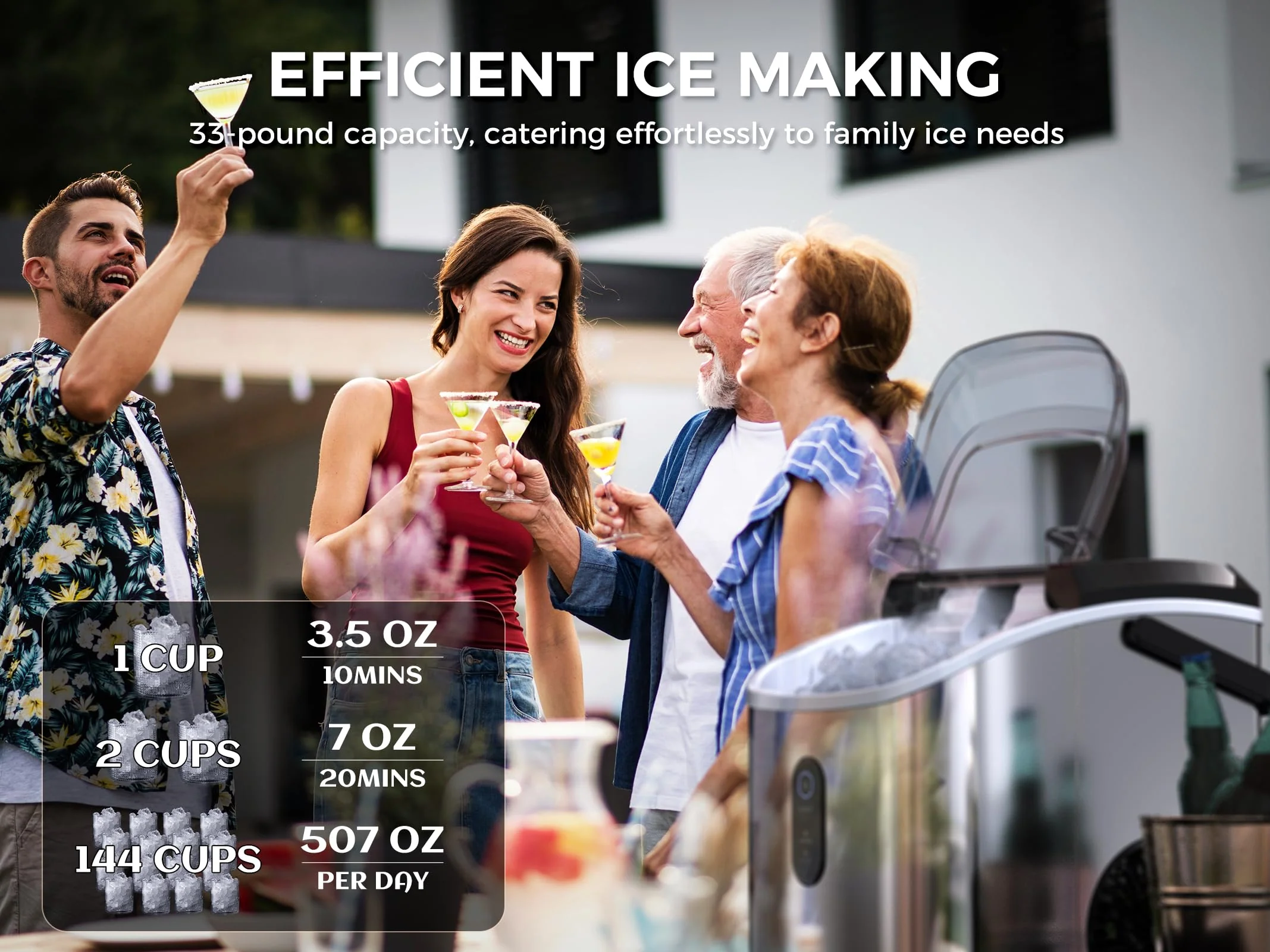 ecozy Nugget Ice Maker Countertop, 33 lbs Daily Output