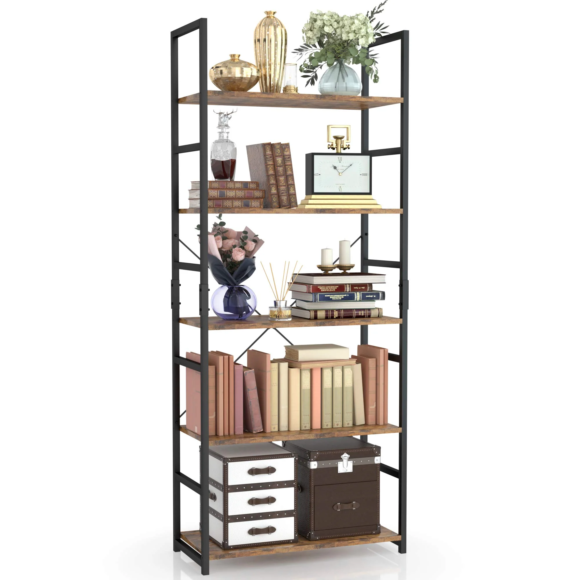 NUMENN 5 Tier Bookshelf, Tall Bookcase Shelf Storage Organizer