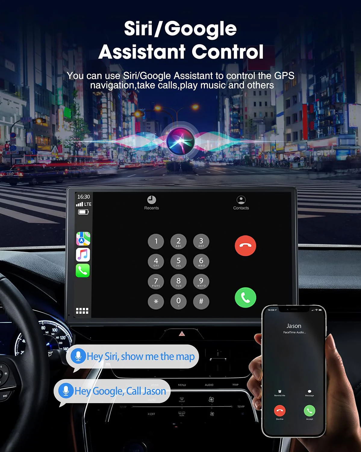 LAMTTO 9-Inch Wireless Car Stereo with Carplay, 1080P Camera