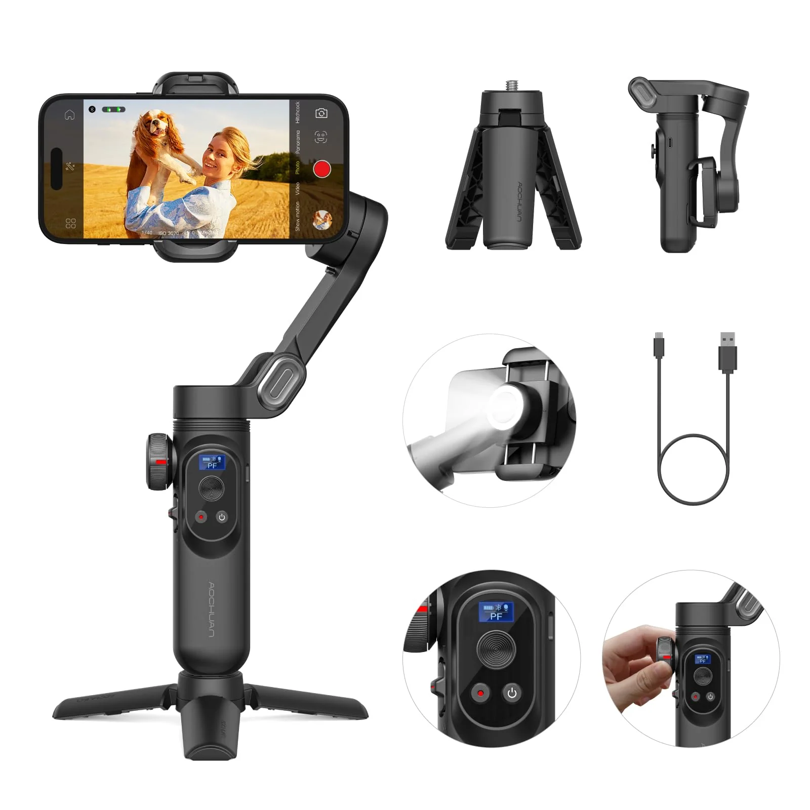 AOCHUAN Gimbal Stabilizer for Smartphone w/Wireless Charging