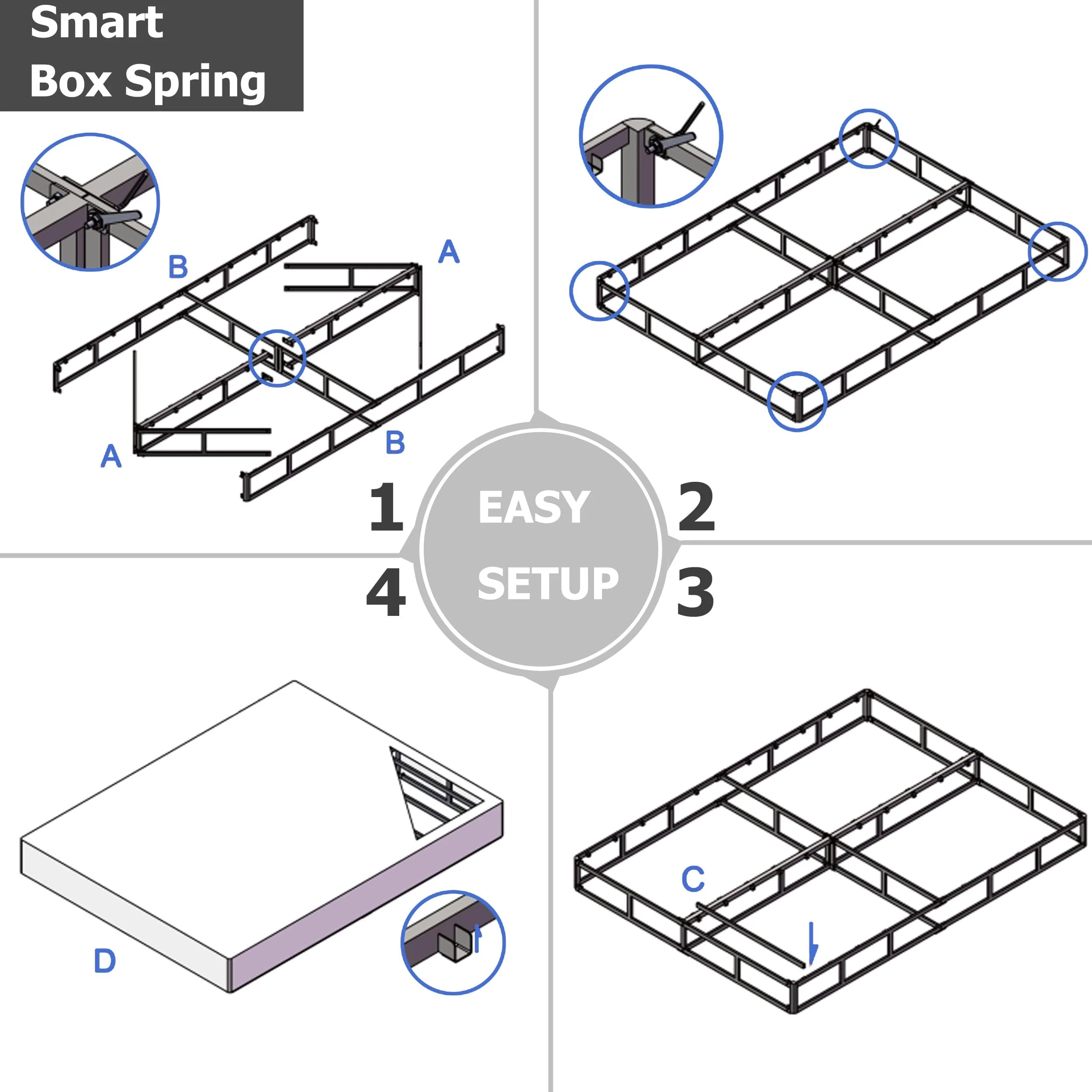 HUEIIS Queen Box Spring 9 Inch Metal Frame Mattress Foundation