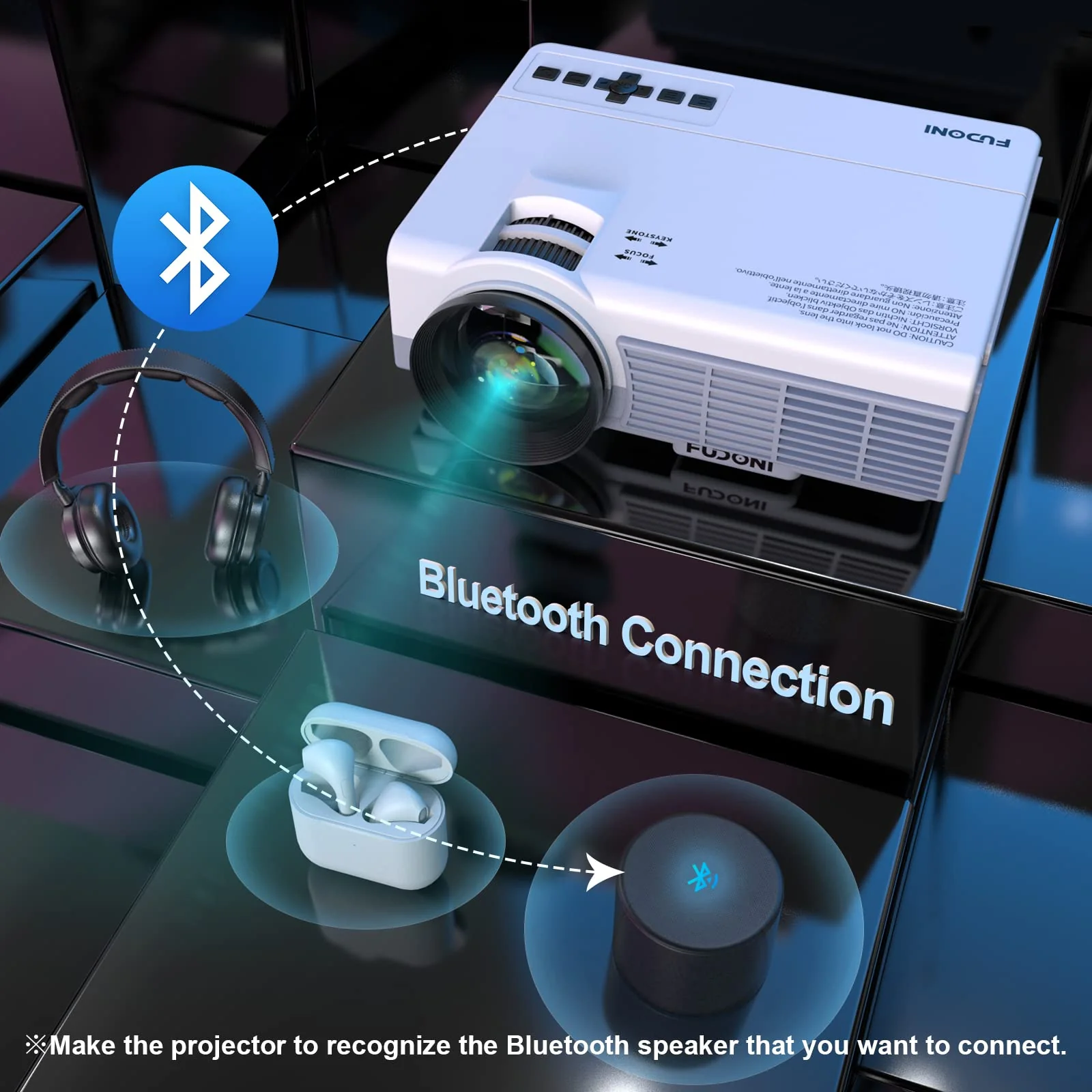 FUDONI Portable Outdoor Projector with Screen for Home Theater