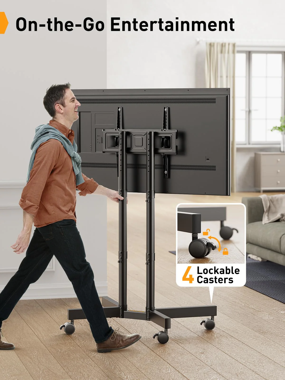 Perlegear Rolling TV Stand, Mobile TV Stand for 32-70 inch TVs