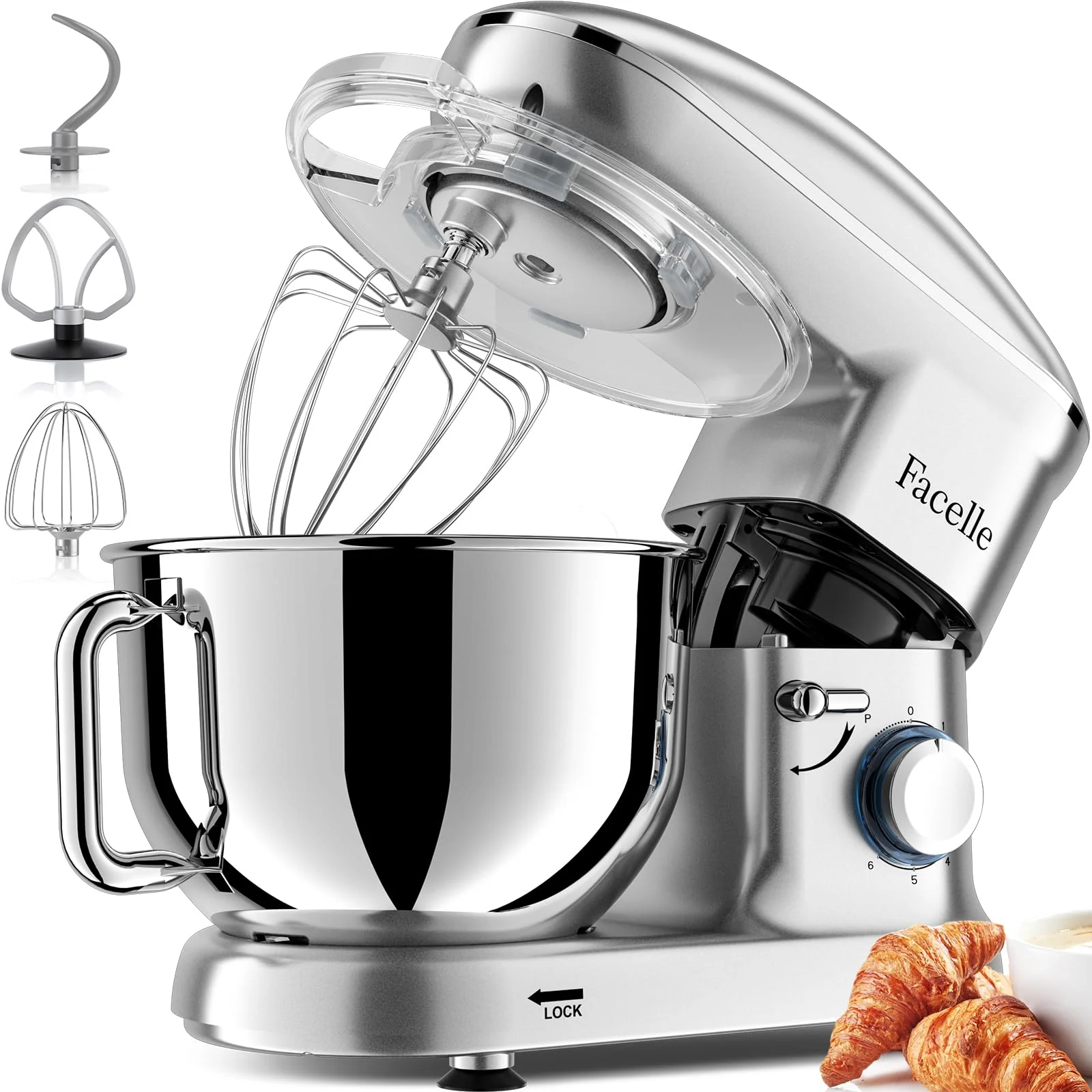 Facelle Electric Stand Mixer, 660W 6 Speed Kitchen Mixer