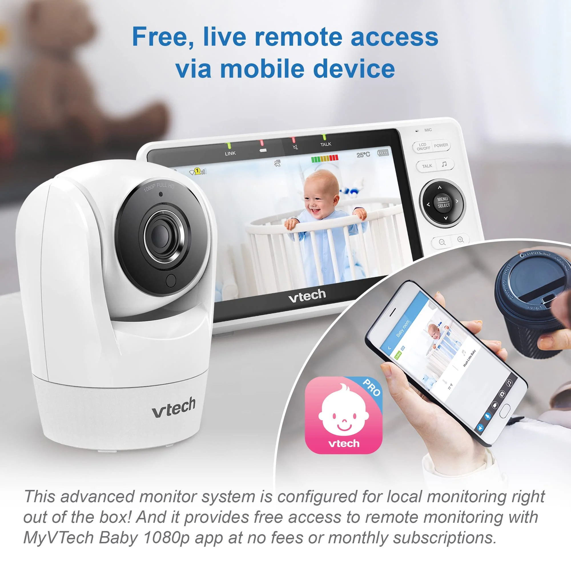 VTech Smart WiFi Baby Monitor, 5-inch 720p Display, 1080p Camera