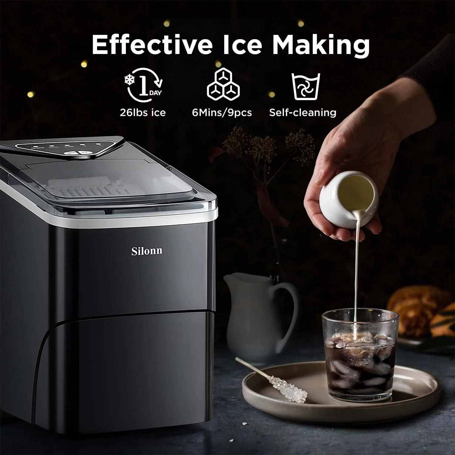 Silonn Ice Maker Countertop, 9 Cubes Ready in 6 Mins
