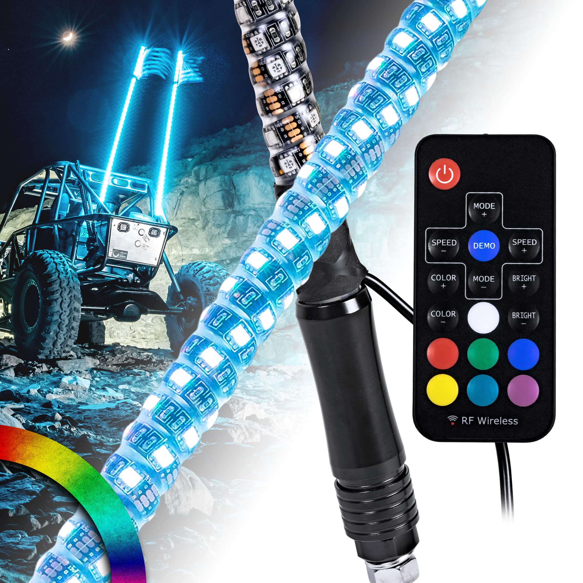 True Mods 2pc 2ft Spiral RGB LED Whip Light for UTV ATV
