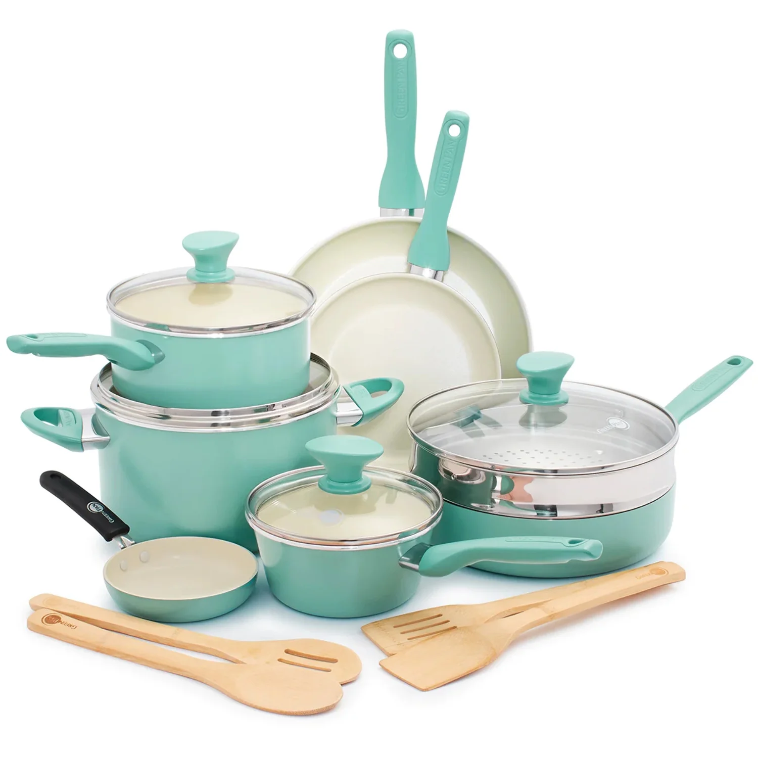 GreenPan Rio Ceramic Nonstick 16-Piece Cookware Set - Turquoise