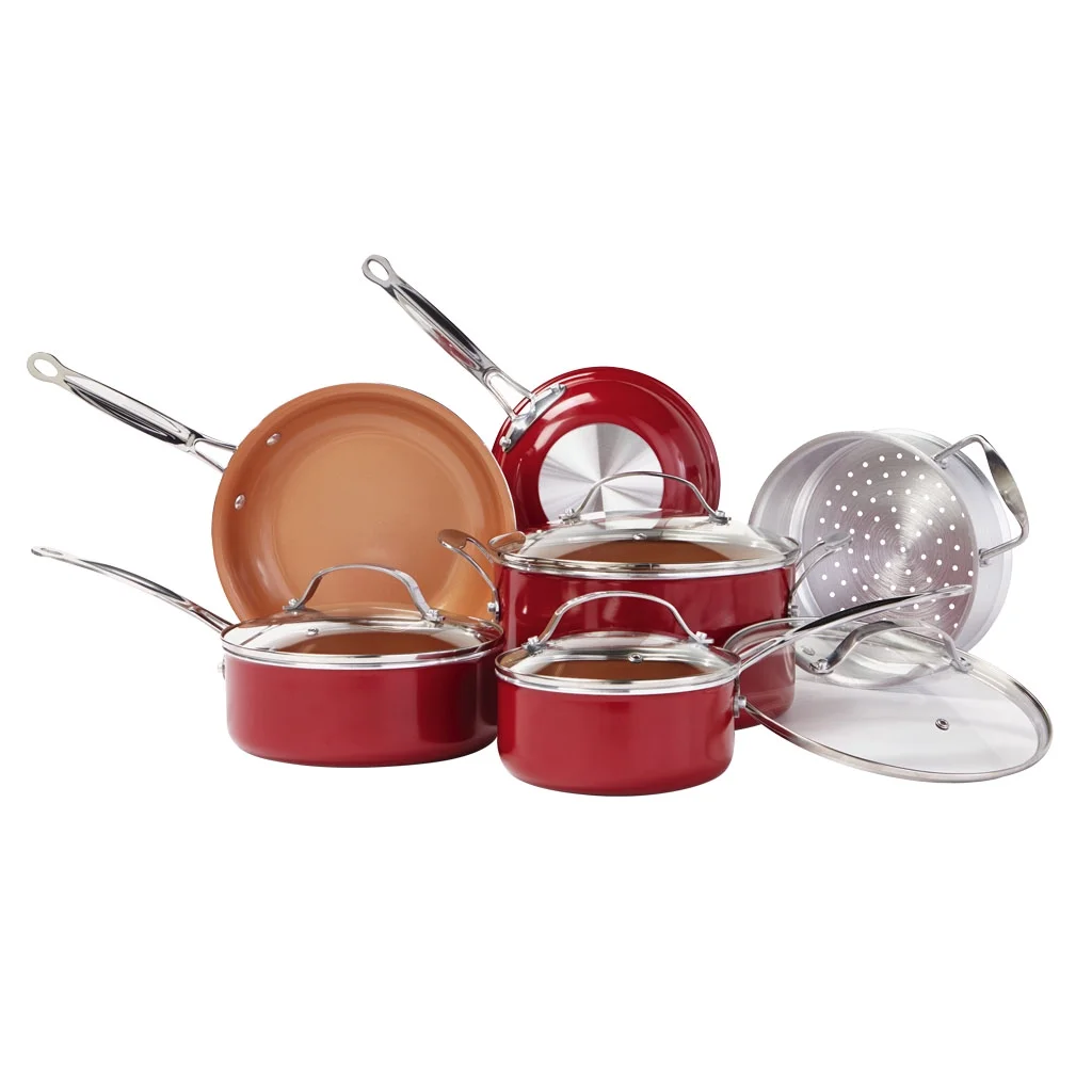 Red Copper As Seen On TV Ceramic Copper Cookware Set Red