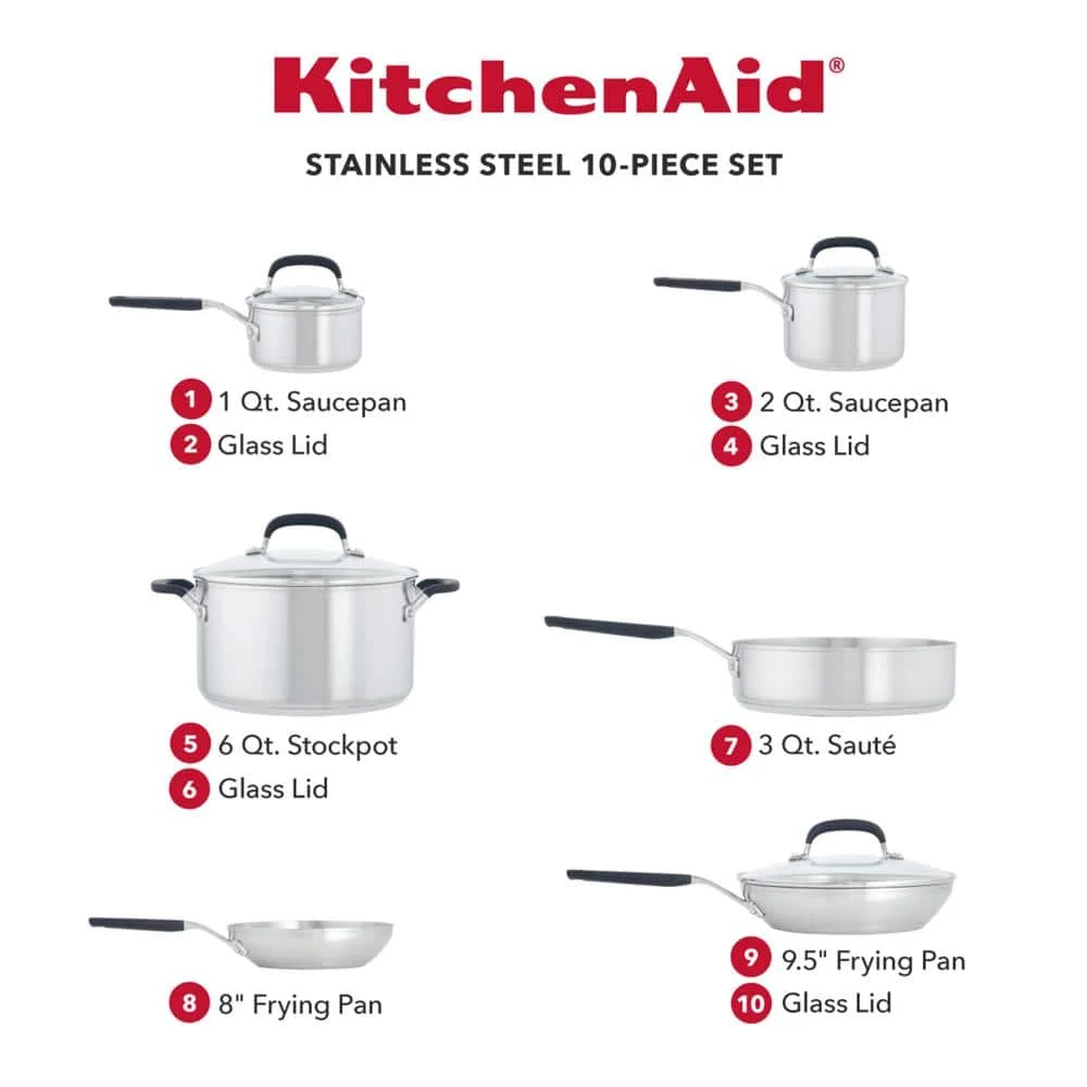 Stainless Steel, 10-Piece, Stainless Steel Cookware Set