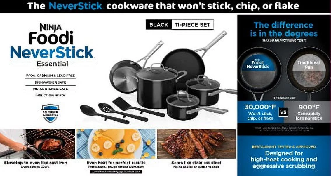 Ninja Foodi NeverStick Essential 11-Piece Cookware Set, C19600