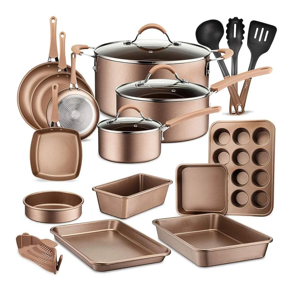 12-Piece Bronze Nonstick Cooking Kitchen Cookware Pots and Pans Set