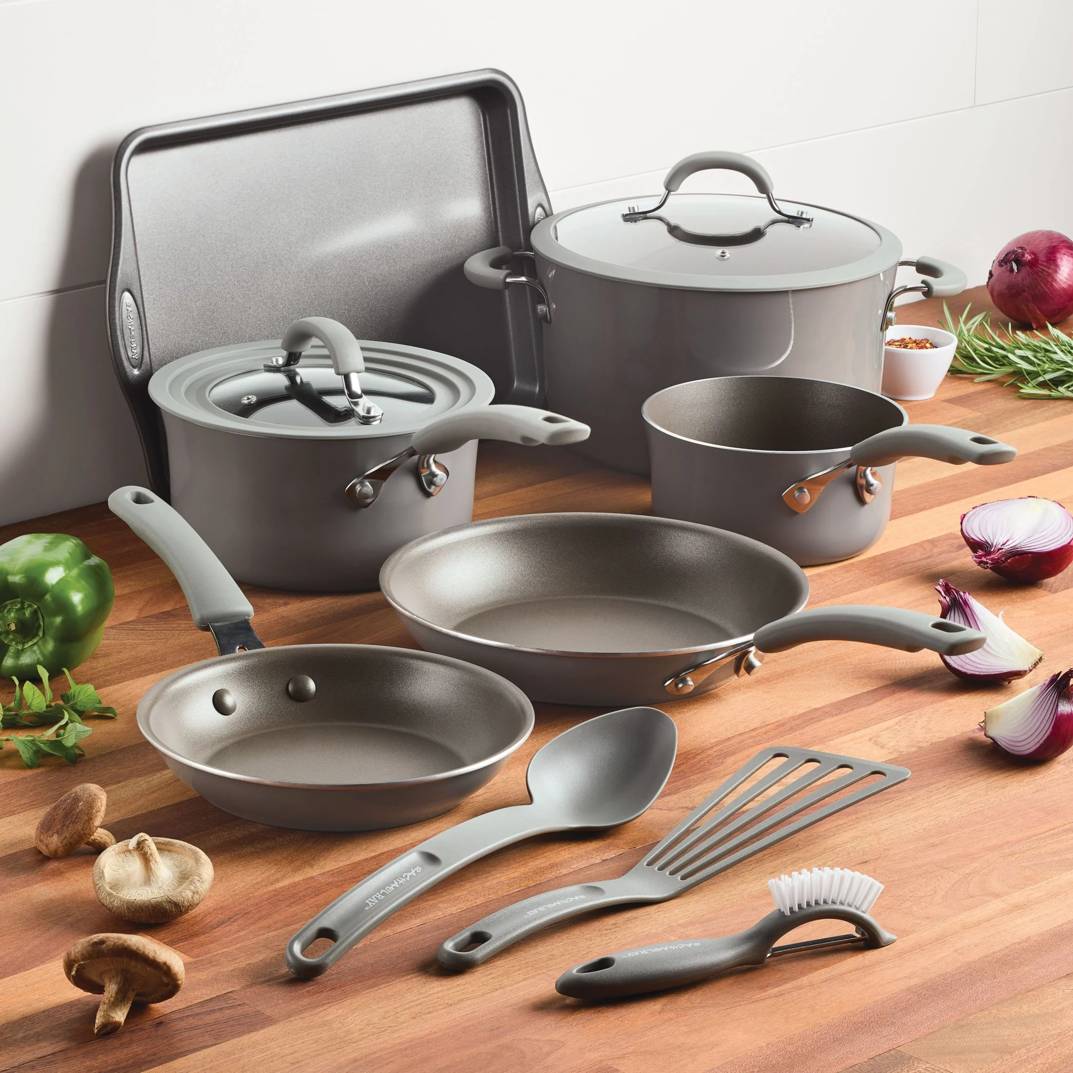 Rachael Ray Cook + Create 11 Pc Aluminum Nonstick Cookware Set, Gray