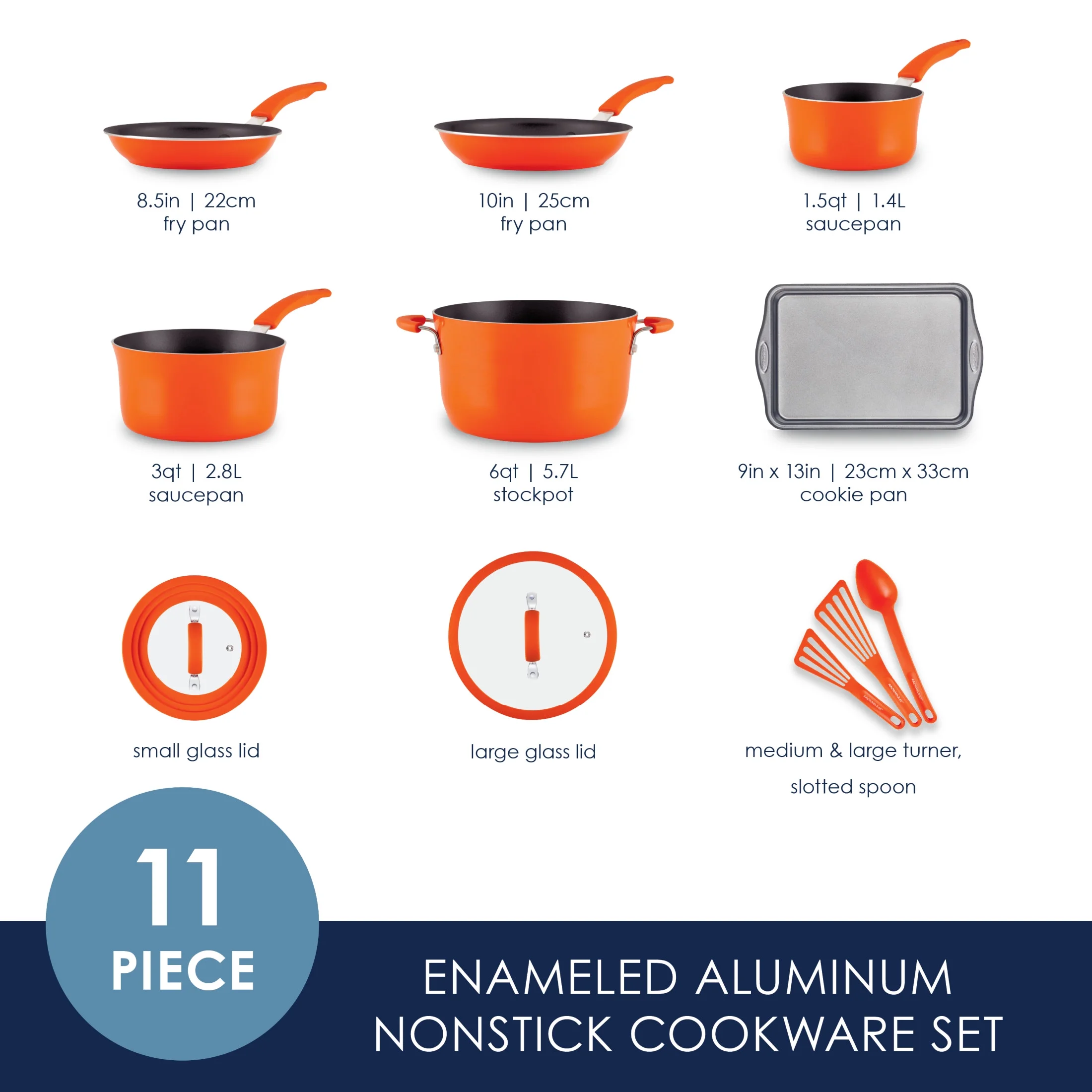 Rachael Ray Cook + Create 11 Piece Nonstick Cookware Set, Orange