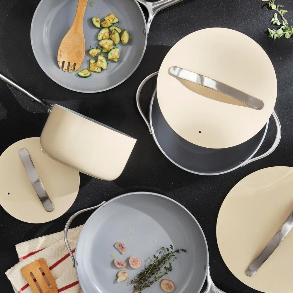 CARAWAY HOME 9-Piece Ceramic Nonstick Cookware Set in Cream