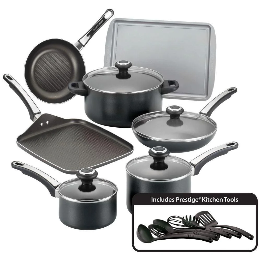 High Performance 17-Piece Aluminum Nonstick Cookware Set in Black
