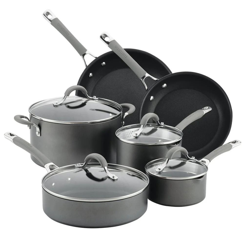 Elementum 10-Piece Hard-Anodized Nonstick Cookware Set in Gray