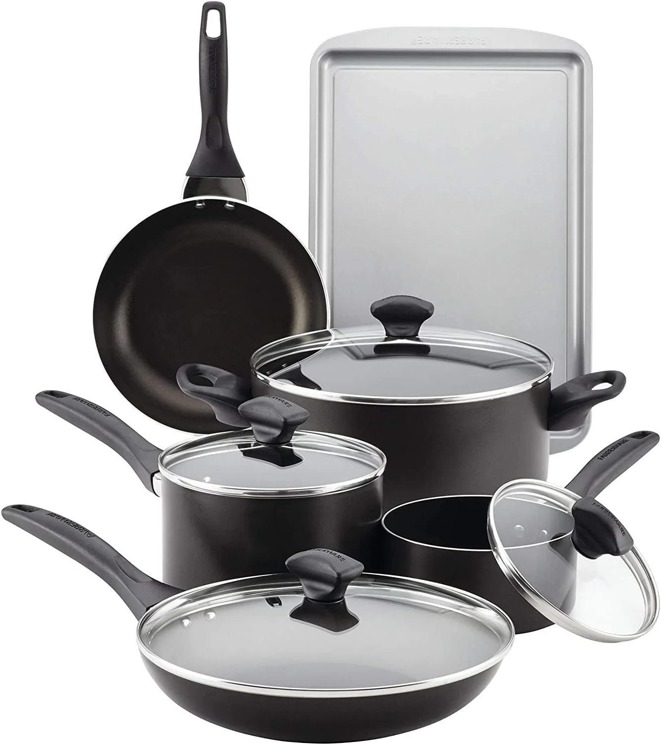 Dishwasher Safe Nonstick Cookware Pots and Pans Set, 15 Piece, Black