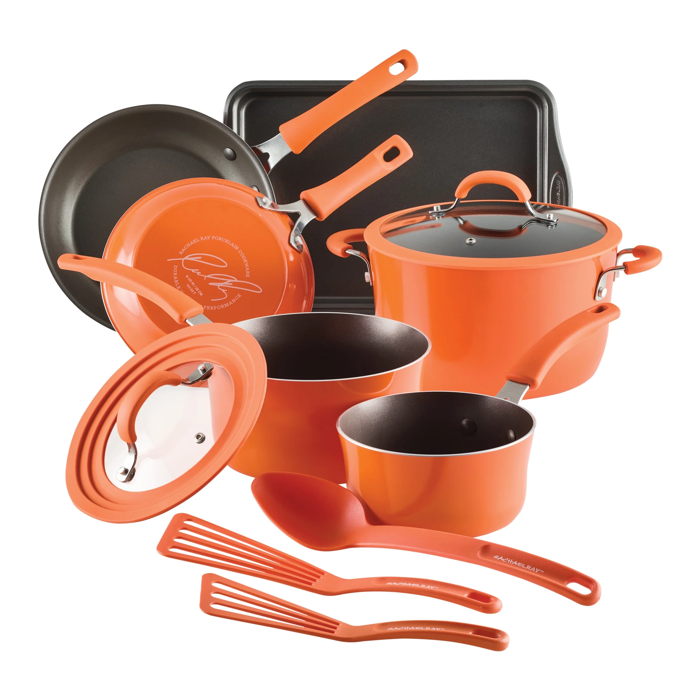 Rachael Ray Cook + Create 11 Piece Nonstick Cookware Set, Orange