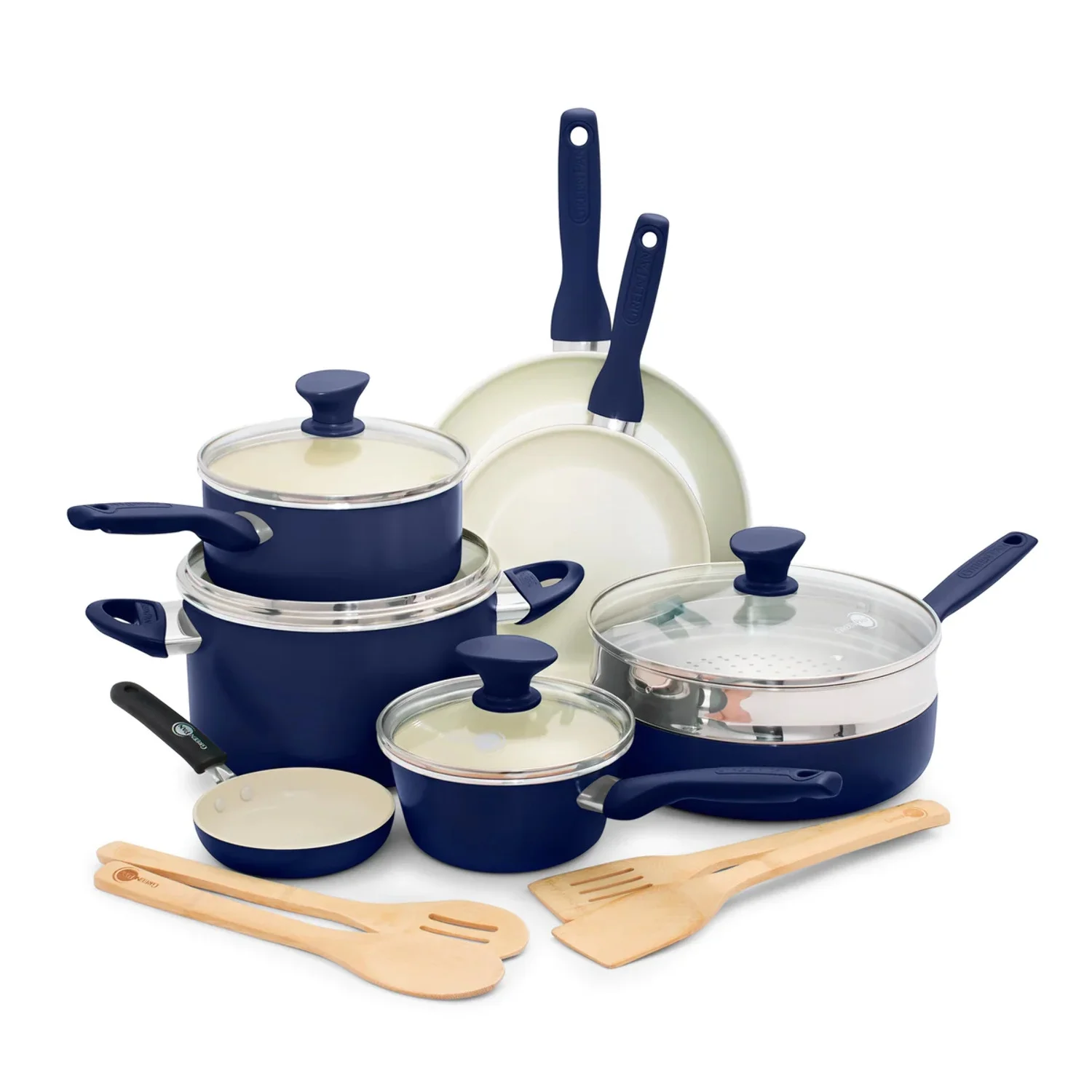 GreenPan Rio Ceramic Nonstick 16-Piece Cookware Set - Navy