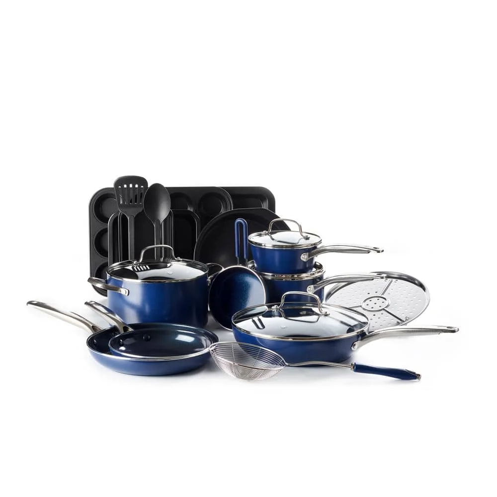 20-Piece Aluminum Ceramic Nonstick Cookware Set in Blue