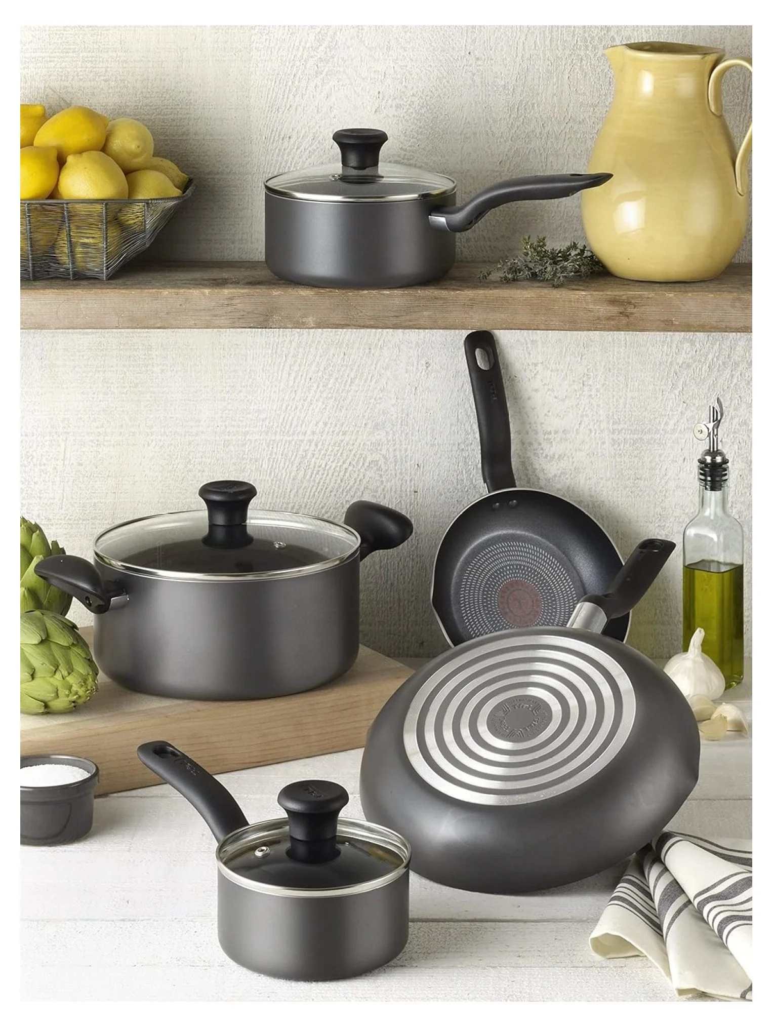 A821SA Initiatives Nonstick Inside and Out, 10-Piece, Black