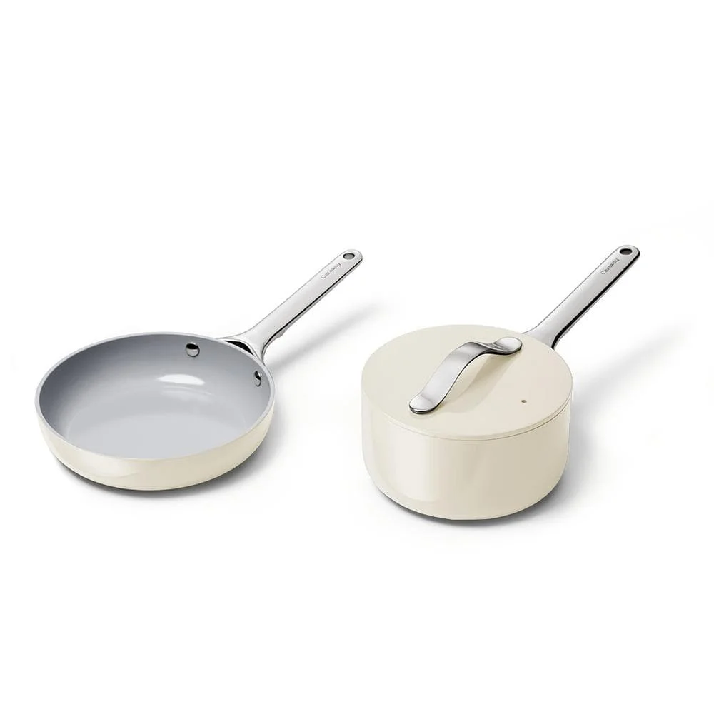 Non-Stick Ceramic Mini Fry Pan and Mini Sauce Pan Duo Cream