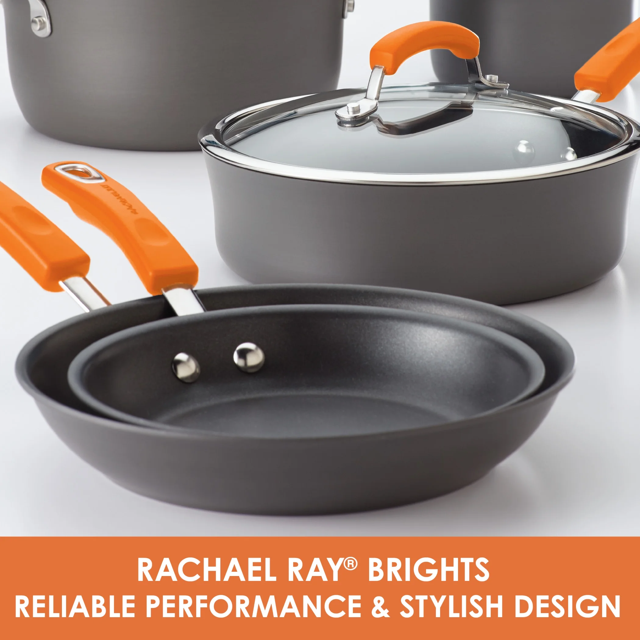 Rachael Ray Bright's 10 Piece Nonstick Pots and Pans Set, Gray