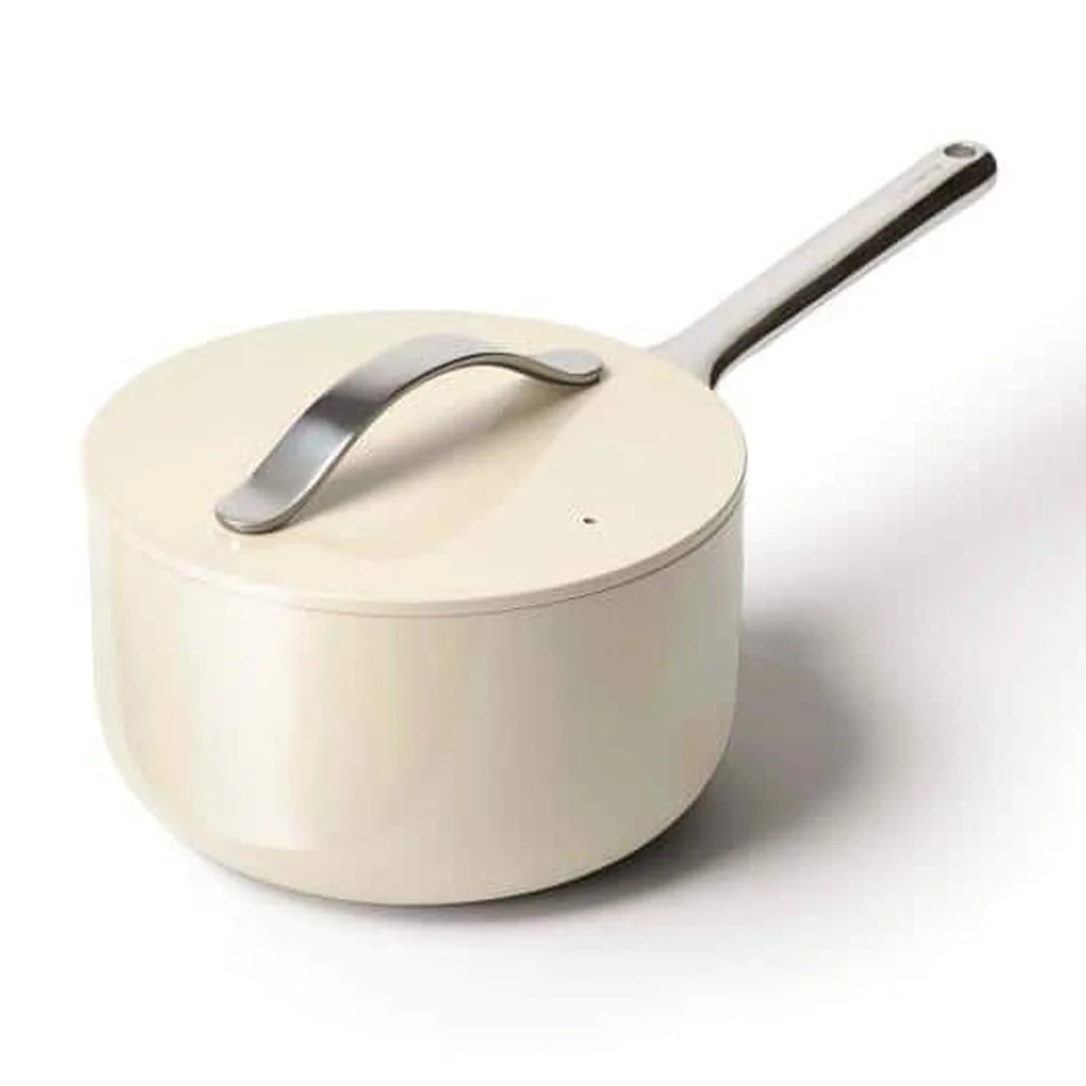 3 qt. Ceramic Non-Stick Sauce Pan in Cream