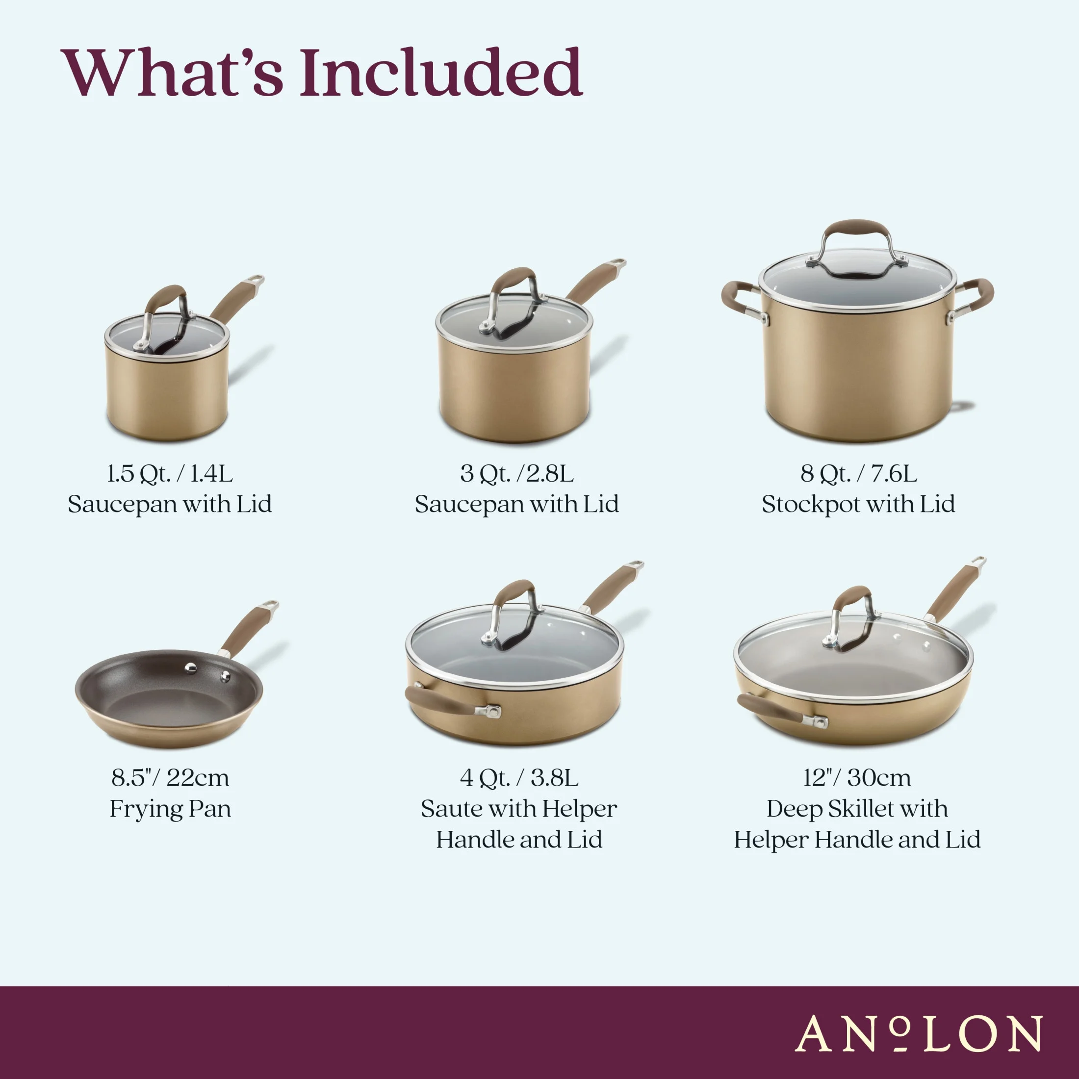 Anolon Advanced Home 11 Piece Nonstick Pots and Pans Set, Bronze