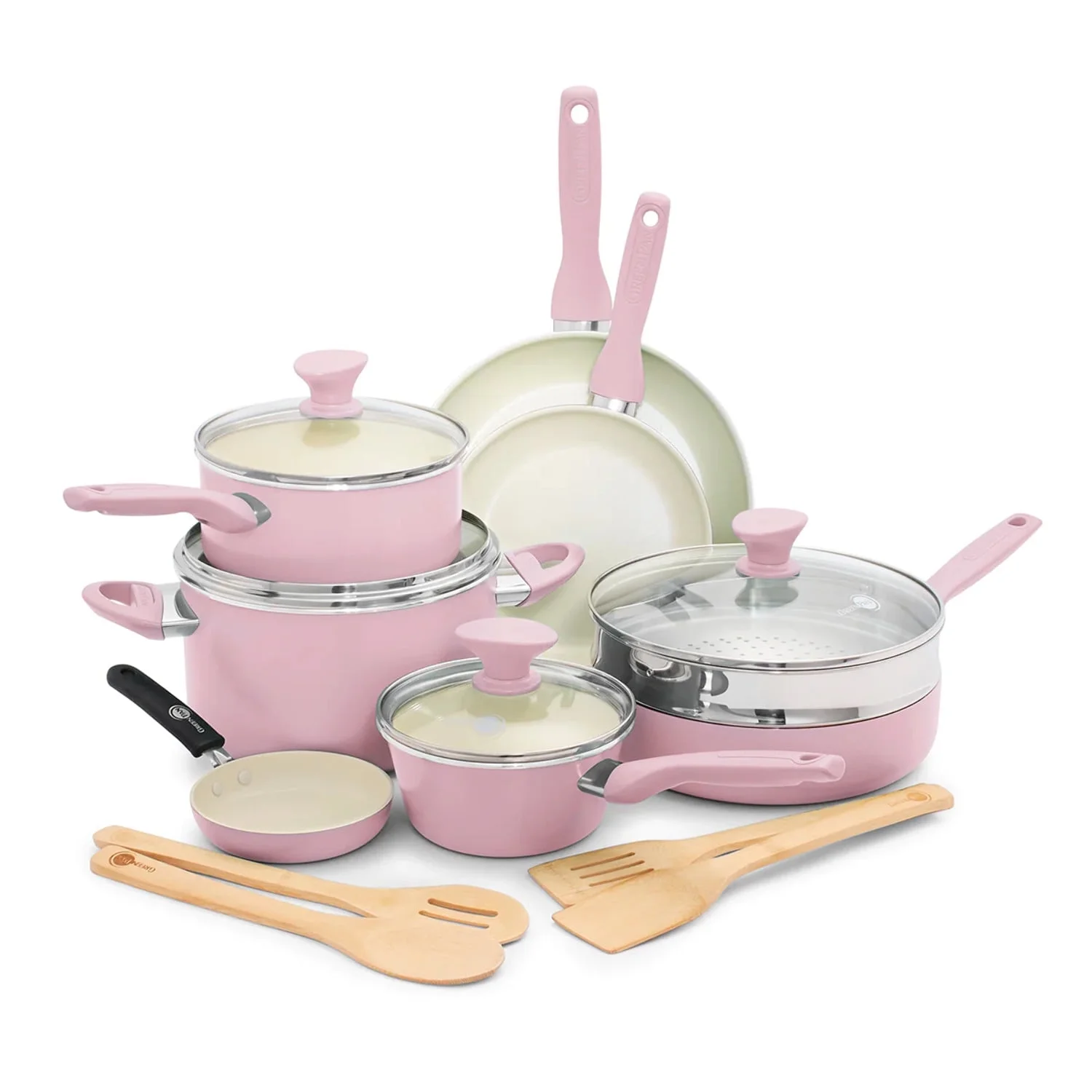 GreenPan Rio Ceramic Nonstick 16-Piece Cookware Set - Pink