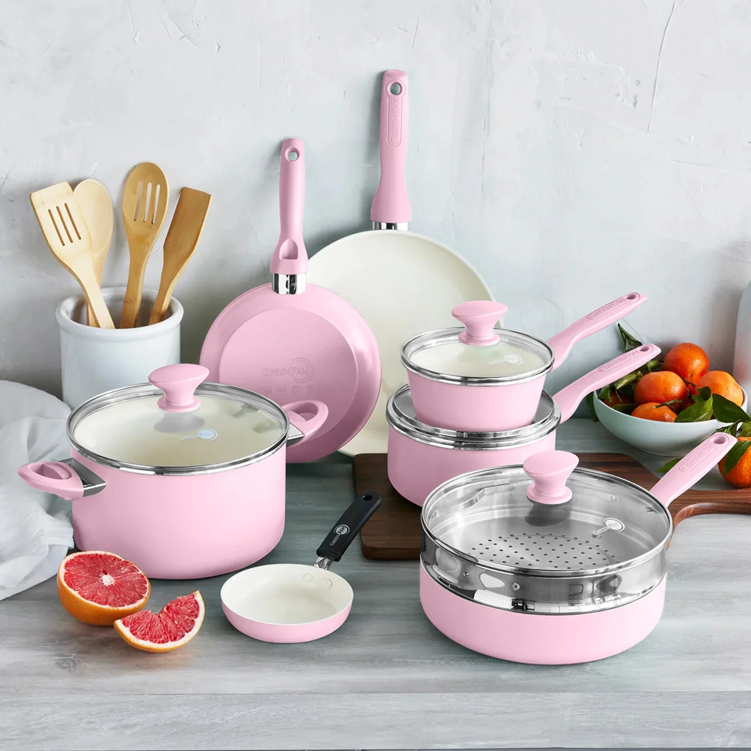 GreenPan Rio Ceramic Nonstick 16-Piece Cookware Set - Pink