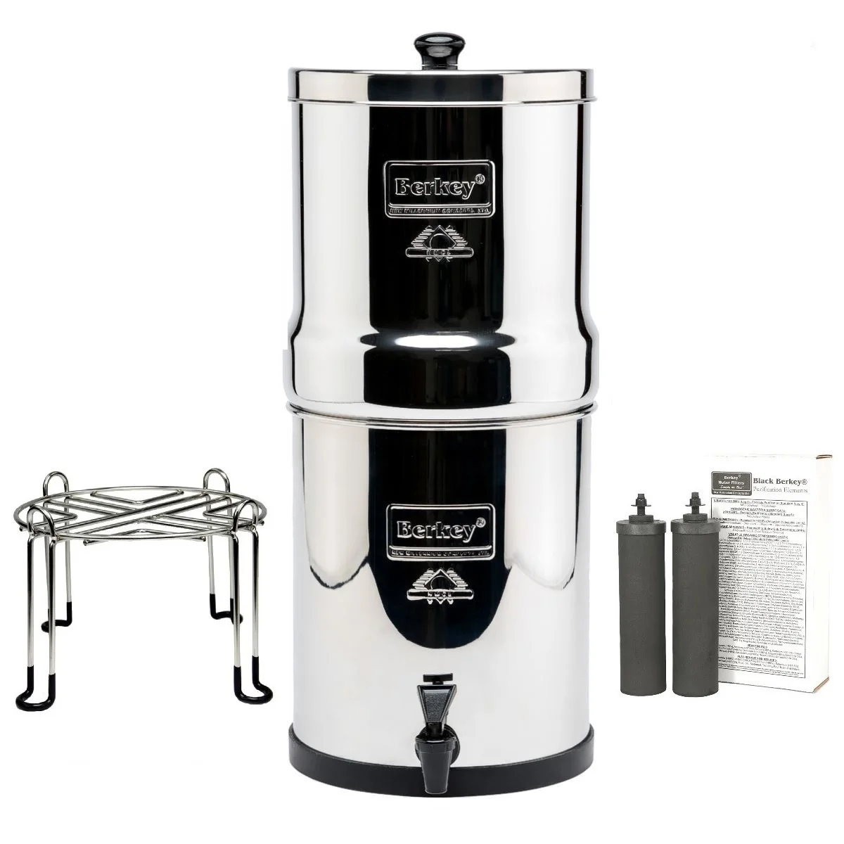 Big Berkey Water Purifier with 2 Black and Wirestand Accessory