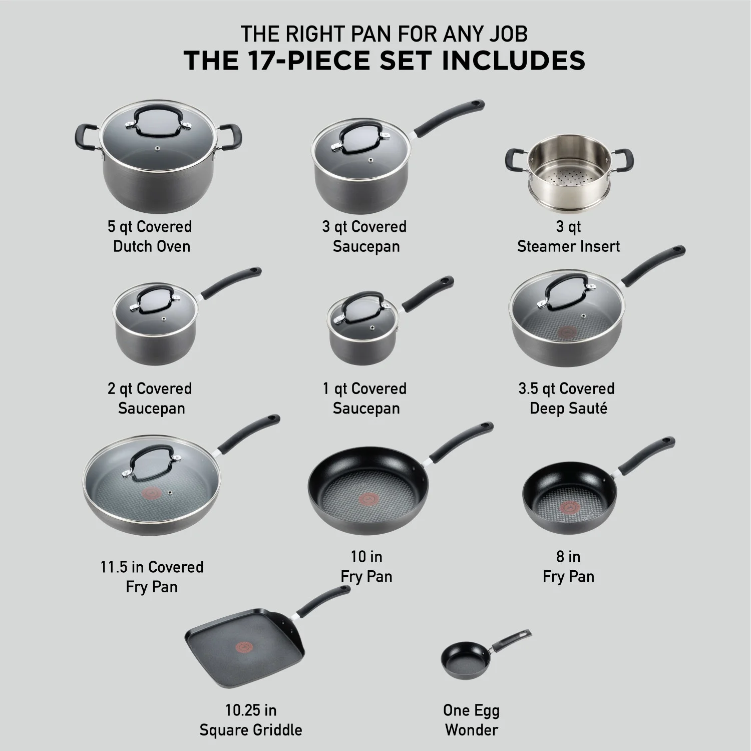 T-fal Ultimate Hard Anodized Nonstick 17 Piece Cookware Set, Black
