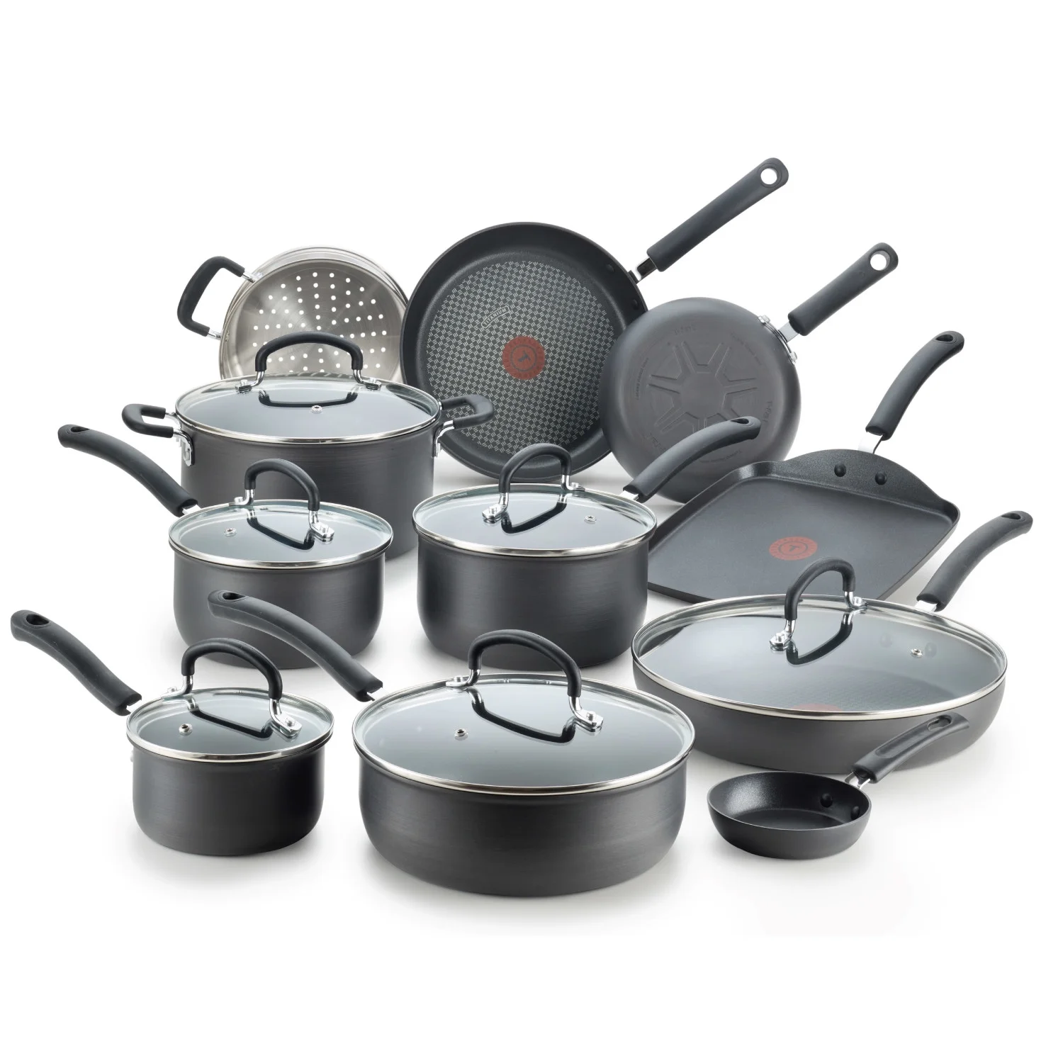 T-fal Ultimate Hard Anodized Nonstick 17 Piece Cookware Set, Black