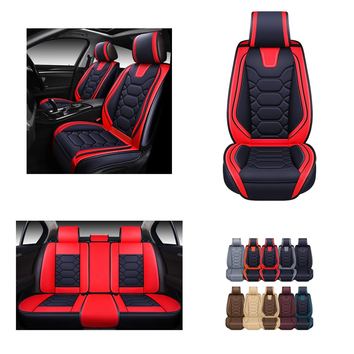 OASIS AUTO Car Seat Covers, Waterproof Faux Leather Cushion