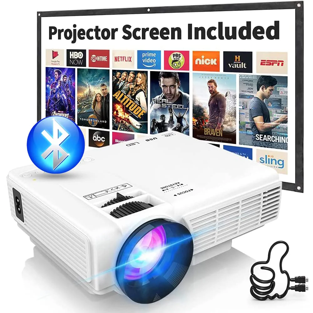 PANSEBA Mini Projector with Bluetooth and Projector Screen