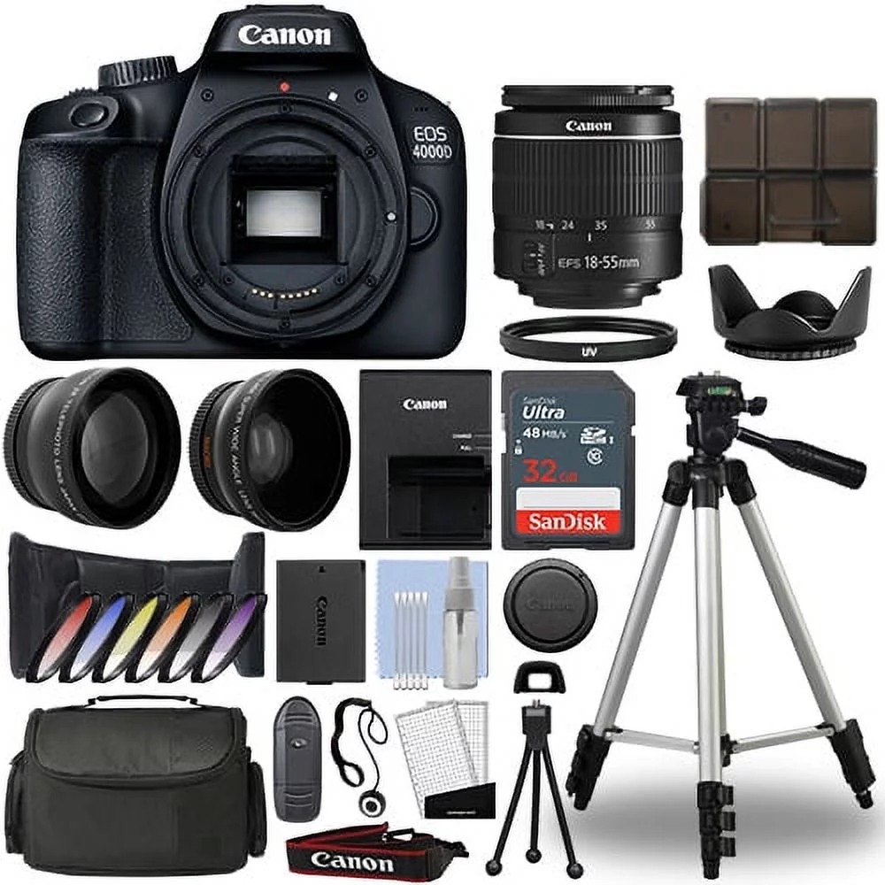 Canon EOS 4000D SLR Camera+ 18-55mm 3 Lens Kit+ 32GB Best Value Kit