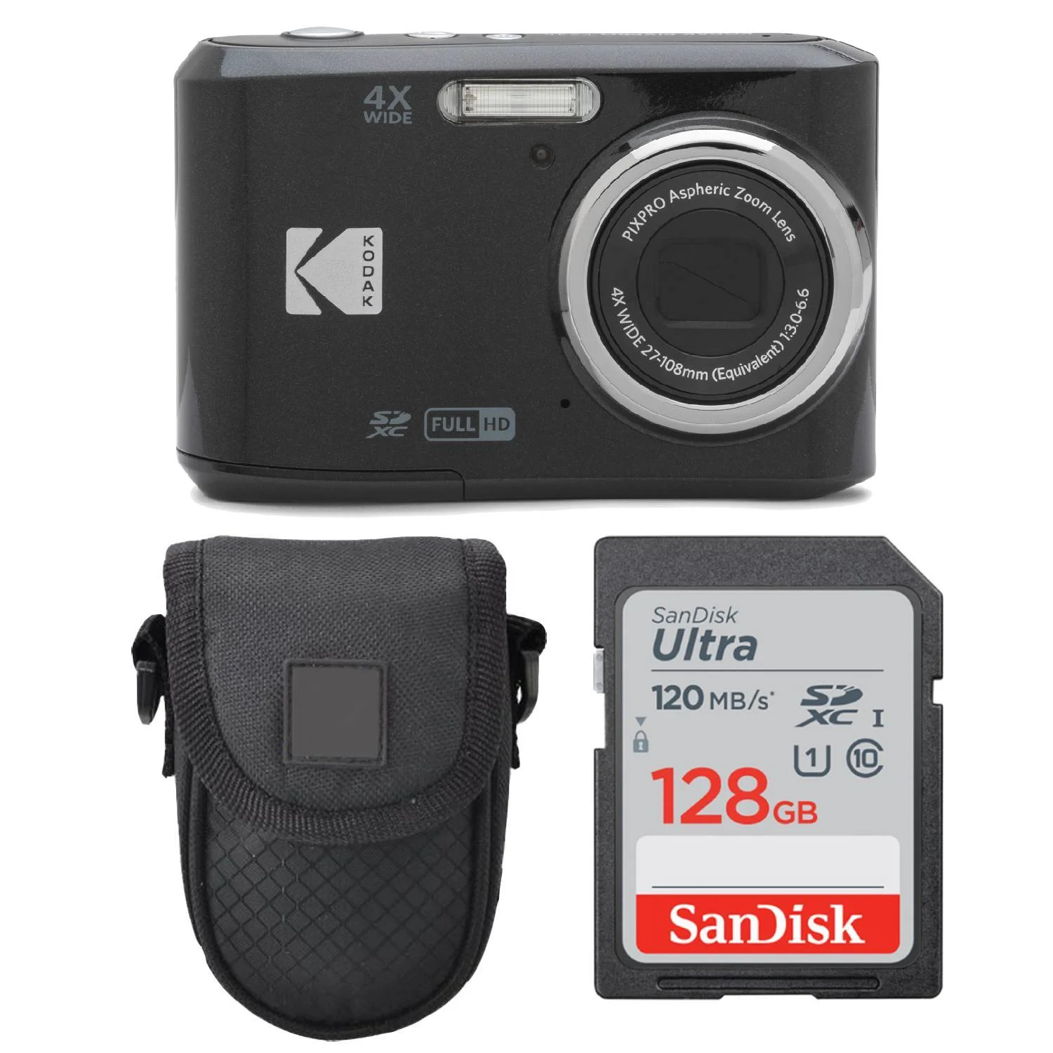 Kodak PIXPRO FZ45 Digital Camera (Black) + Camera Case + Memory Card