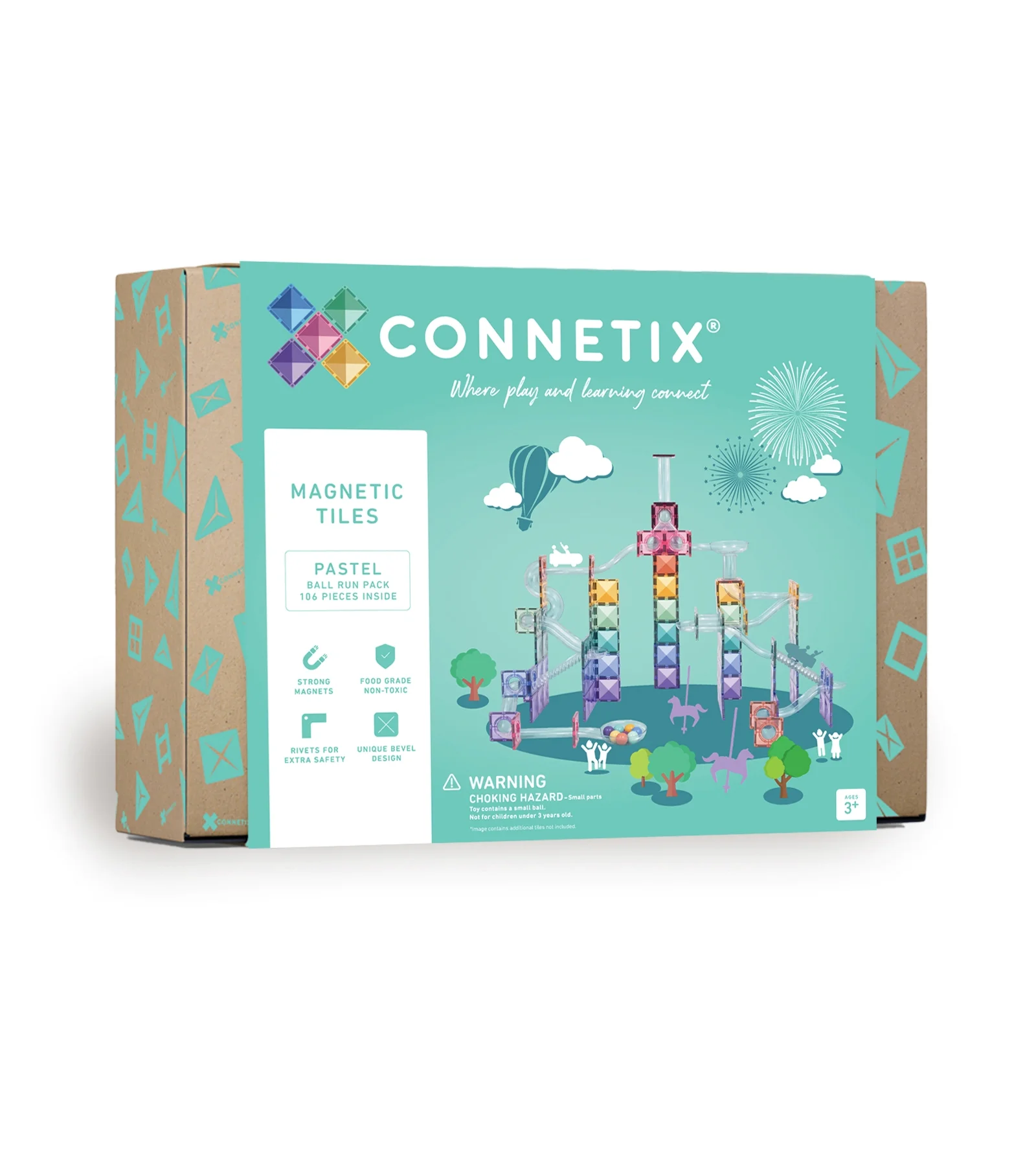 CONNETIX Magnetic Tiles, Pastel Ball Run Pack, 106 Pieces